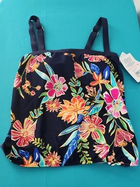 Women's Navy Floral One-Piece Swimsuit Tankini Top